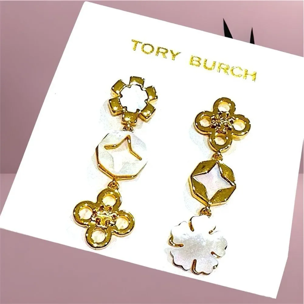 Tory Burch Gold and White Floral Earrings